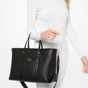 MICHAEL KORS Beck pebbled leather convertible women's tote crossbody bag -BLACK